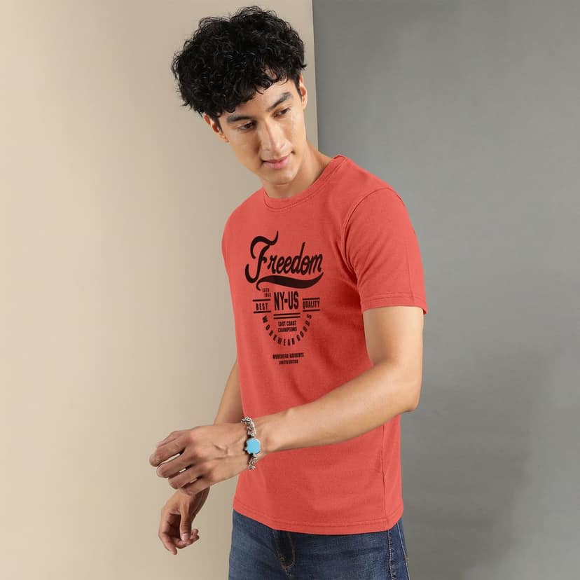 Ftx Men Printed Roundneck Cotton Rich Half Sleeve Tshirt view 4