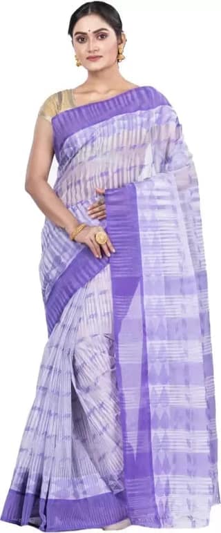 GitAsit Self Design Tant Pure Cotton Saree (Light Purple)