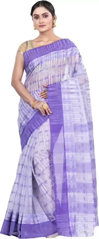 GitAsit Self Design Tant Pure Cotton Saree (Light Purple)