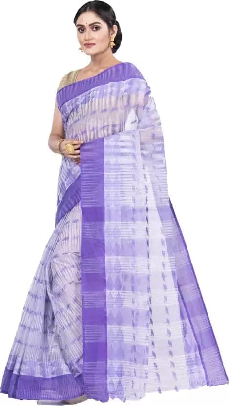 GitAsit Self Design Tant Pure Cotton Saree (Light Purple) view 2