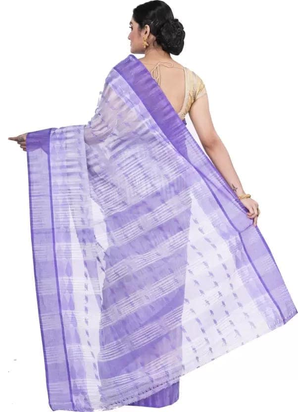 GitAsit Self Design Tant Pure Cotton Saree (Light Purple) view 3