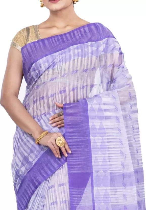 GitAsit Self Design Tant Pure Cotton Saree (Light Purple) view 4