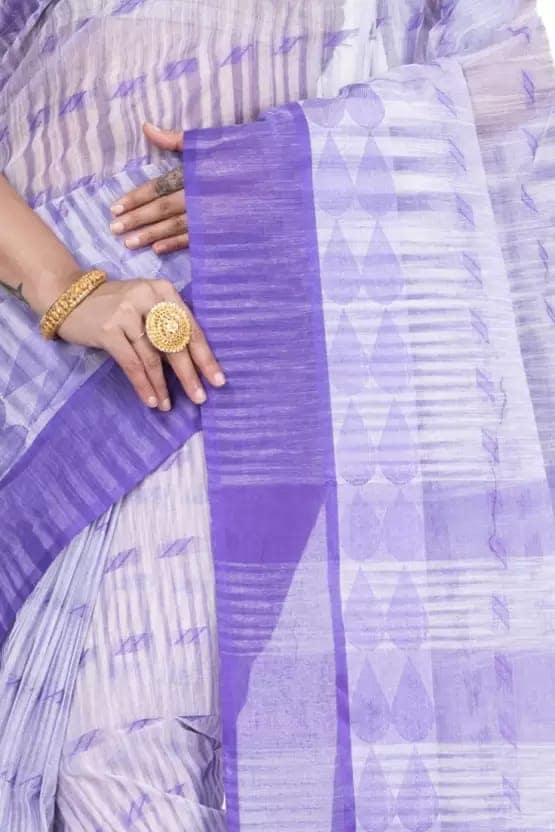 GitAsit Self Design Tant Pure Cotton Saree (Light Purple) view 5