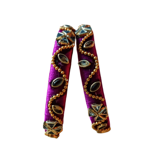 Dark Magenta Silk Thread Bangles with Golden & Stone Embellishments view 2