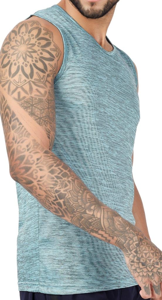 BLUEFICUS Men's GymVest Workout and Muscle Tank Top for Bodybuilding Running Weight Lifting Made by Dryfit Polyester Fabric (Green) view 4