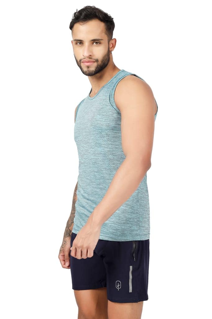 BLUEFICUS Men's GymVest Workout and Muscle Tank Top for Bodybuilding Running Weight Lifting Made by Dryfit Polyester Fabric (Green) view 6