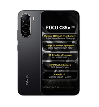 POCO C85x 5G Smartphone, Elite Black, 6.9 Inch Display, 32MP Dual AI Camera, 6300mAh Battery, 64GB Storage, 4GB RAM, Android 16
