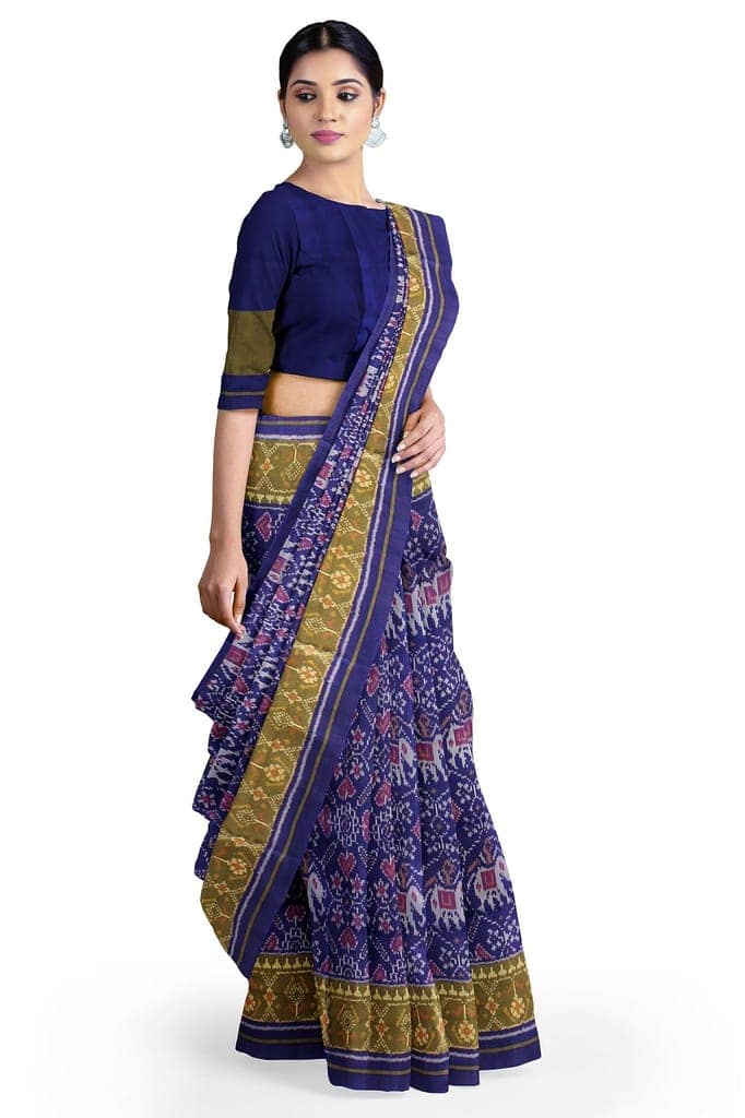 Garvi Gurjari (A Gujarat Govt Enterprise Women Blue Shaded Handloom Single Ikat Silk Patola Saree (GGCSIKS137) view 3