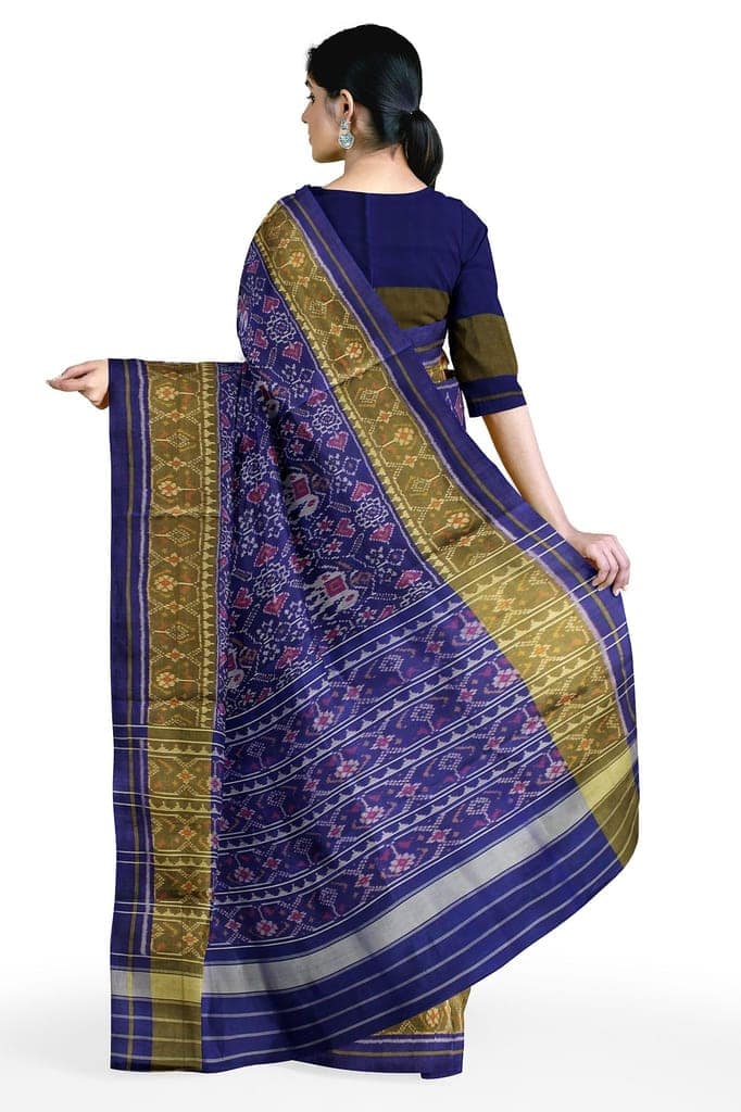 Garvi Gurjari (A Gujarat Govt Enterprise Women Blue Shaded Handloom Single Ikat Silk Patola Saree (GGCSIKS137) view 4