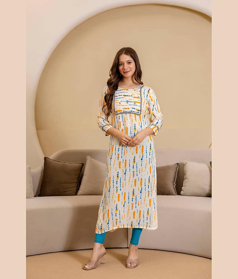 Kapadia Women Rayon Embroidered Straight Kurti ( Multicolor )