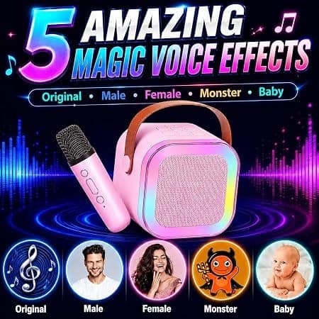 Portable Karaoke Speaker with Wireless Microphone and 5 Voice Changing Effects view 2
