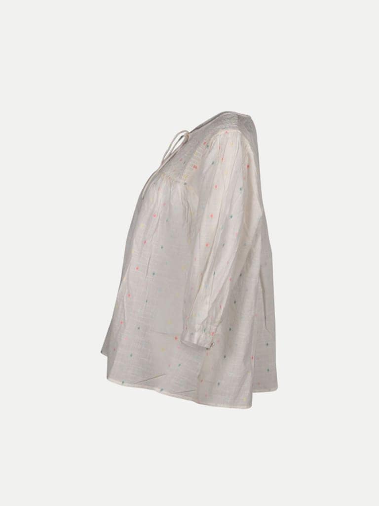 Women Off White Blouse With Keyhole Neckline view 3