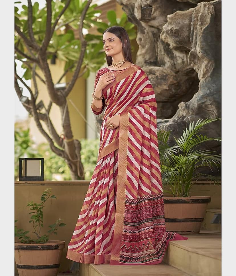 Sariya Chanderi Striped Saree With Unstitched Blouse Piece ( Yellow ) view 2
