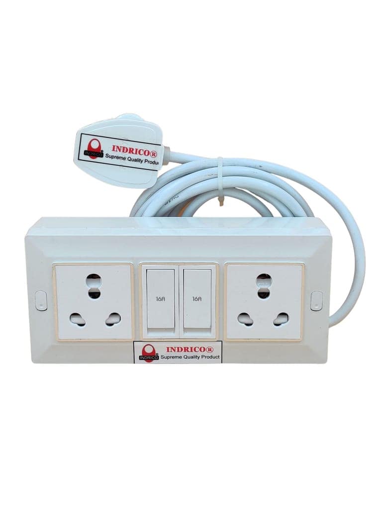 INDRICO Electric Extension Switch Board - 16A/20A + 16A/20A with Individual Switches and Heavy Duty (Rating 2000W) PVC (White)