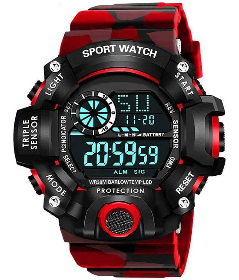 Viser Brand - A Digital Watch With Square Digital Shockproof Multi-Functional Red Color Army Strap Digital Sports Watch for Boys