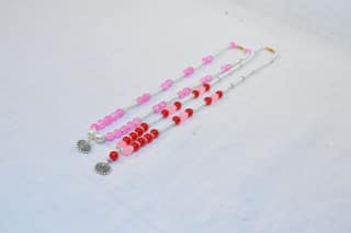 Pink and White Beaded Necklace with Silver Pendant