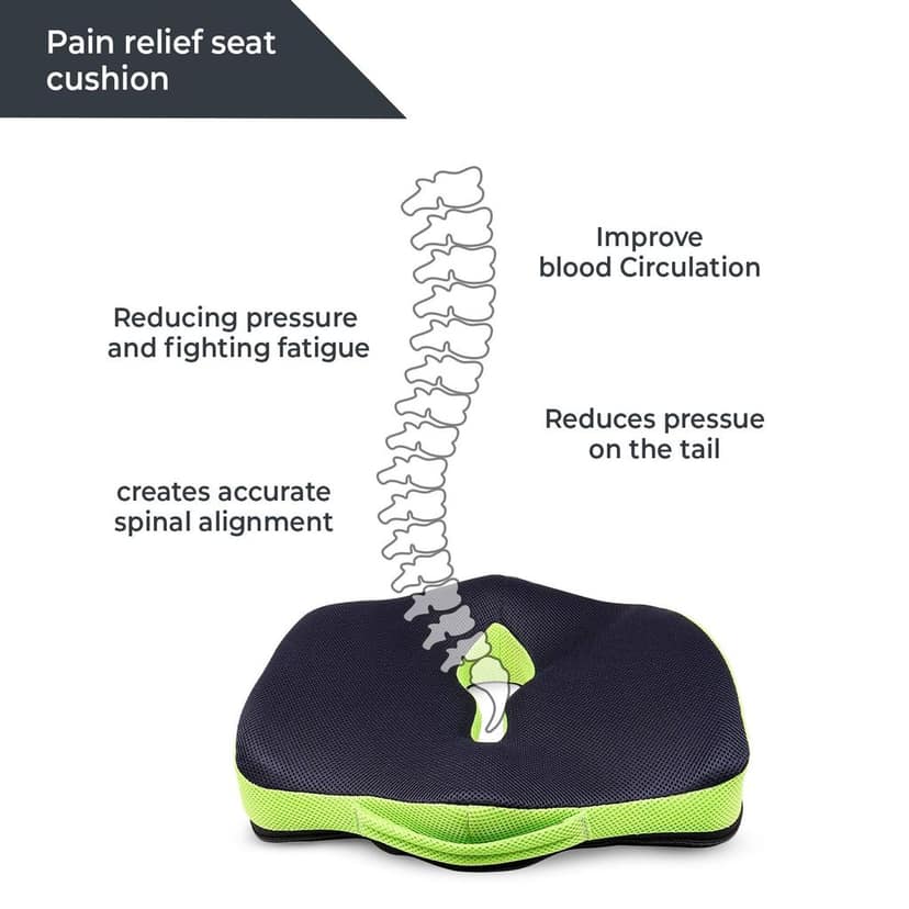 Sleepsia Advance Orthopedic Coccyx Seat Cushion/Pillow with Memory Foam for Sciatica, Tailbone and Back Pain Relief (Black/Green) view 5