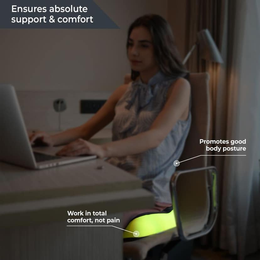 Sleepsia Advance Orthopedic Coccyx Seat Cushion/Pillow with Memory Foam for Sciatica, Tailbone and Back Pain Relief (Black/Green) view 6