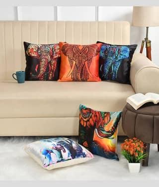 GoCose Home Set of 5 Cotton Animal Square Cushion Cover (40X40)cm - Multi