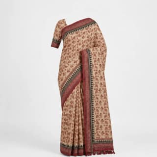 Sambalpuri Beige Floral Grid Heritage Handloom Saree
