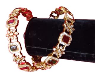 Gold Plated Kundan and Meenakari Bangle Set