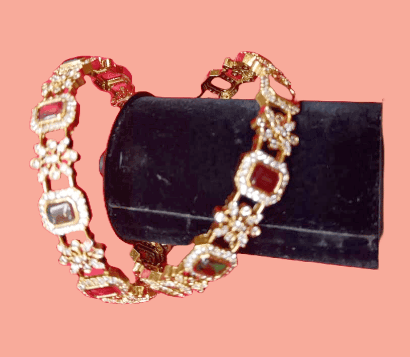 Gold Plated Kundan and Meenakari Bangle Set view 2