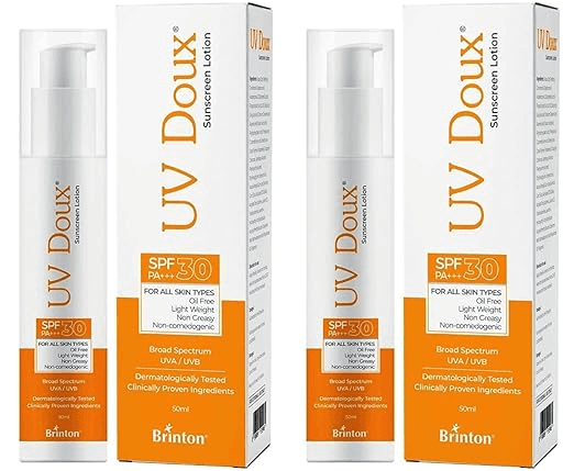 Brinton UvDoux Sunscreen Lotion with SPF 30 in Oil Free Formula 50 ML x Pack of 2