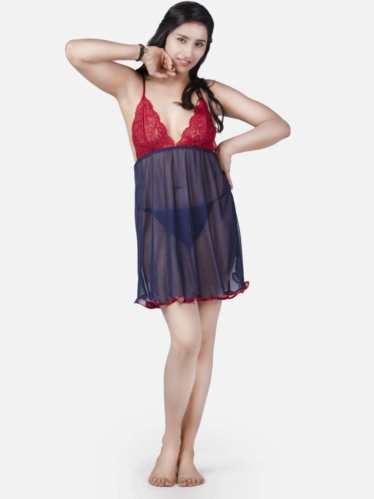 Hot Net Honeymoon Navy Blue Babydoll Bikini Night Dress K4MN view 5