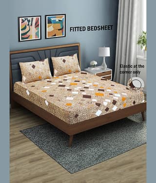 Home Candy Microfibre Geometric 1 Bedsheet with 2 Pillow Covers - Brown