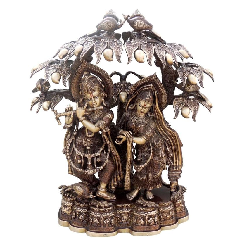 Brass Radha Krishna Idol With Tree - Decorative God Statue, Height : 28 Inch (BSMAS1626 G) view 2
