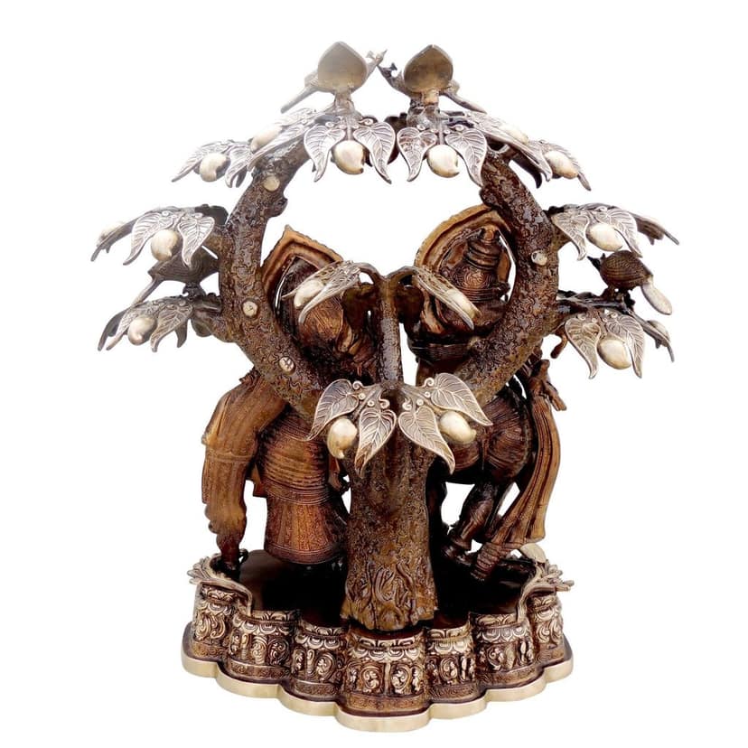 Brass Radha Krishna Idol With Tree - Decorative God Statue, Height : 28 Inch (BSMAS1626 G) view 3