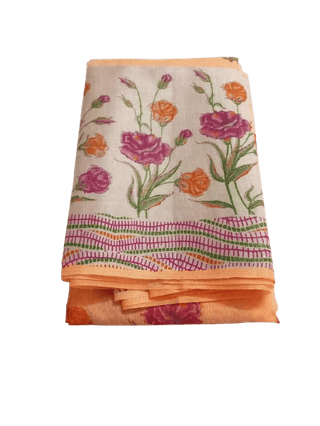 Peach Floral Print Kota Cotton Saree With Blouse Piece