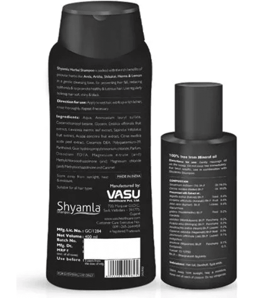 Vasu Shyamla Hair Care Combo | Ayurvedic Hair Oil 100ml + Herbal Shampoo 400ml | Amla, Bhringraj & Shikakai Enriched view 2