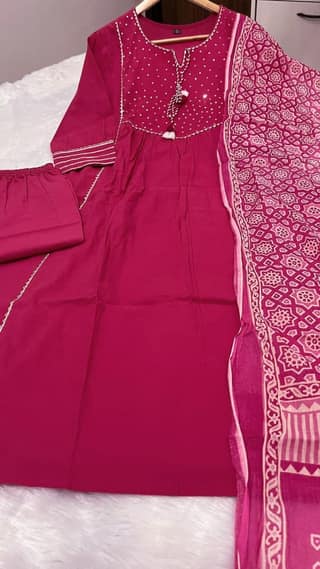 Maroon Rayon Sequin Work Kurta with Printed Dupatta & Solid Pants Set