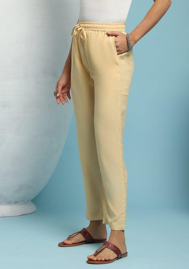 Rayon Solid Women's Pants - Beige view 3