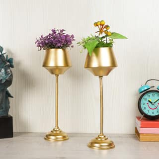 Big Pot Shape Planter Gold & Black Planter Stand Set of 2