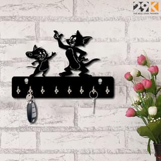 29K Black Tom Jerry Design Wood Key Holder (8 Hooks)
