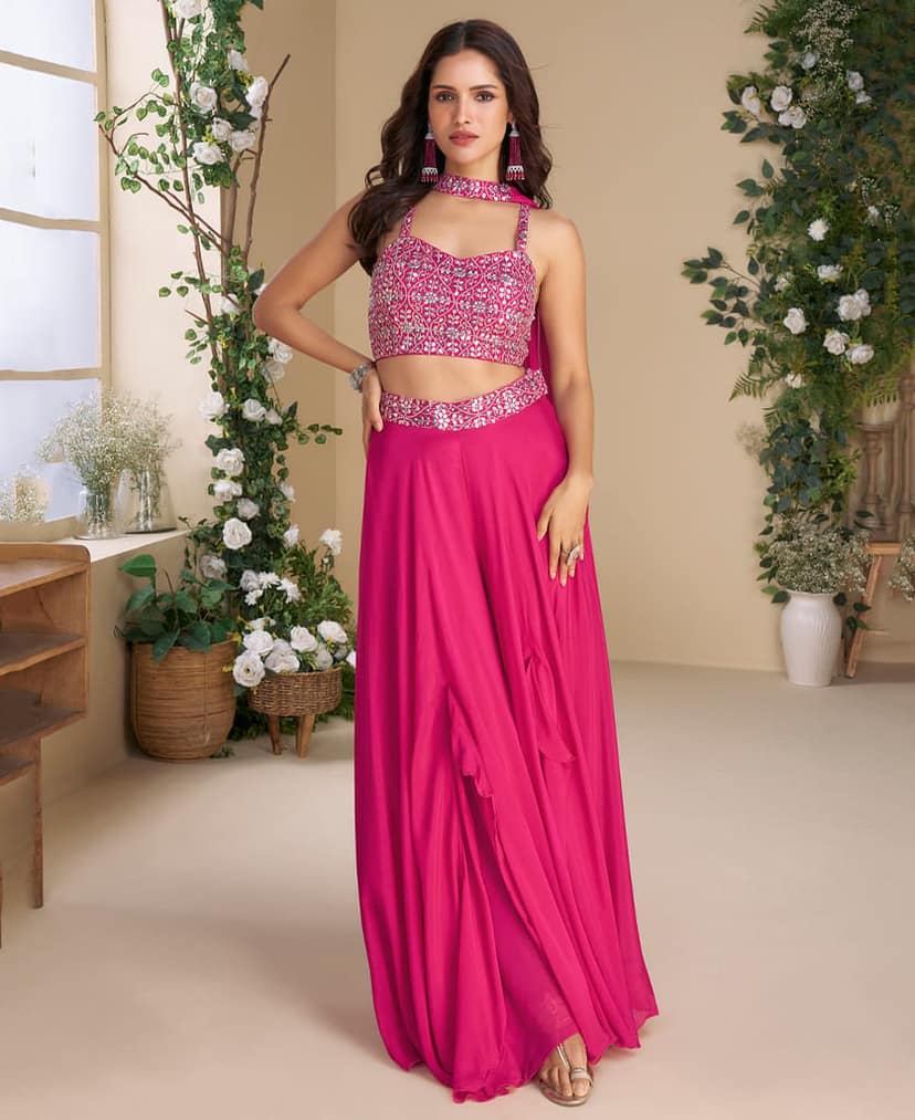 Designer Rani Pink Bandhani Printed Indo-Western Suit for Women