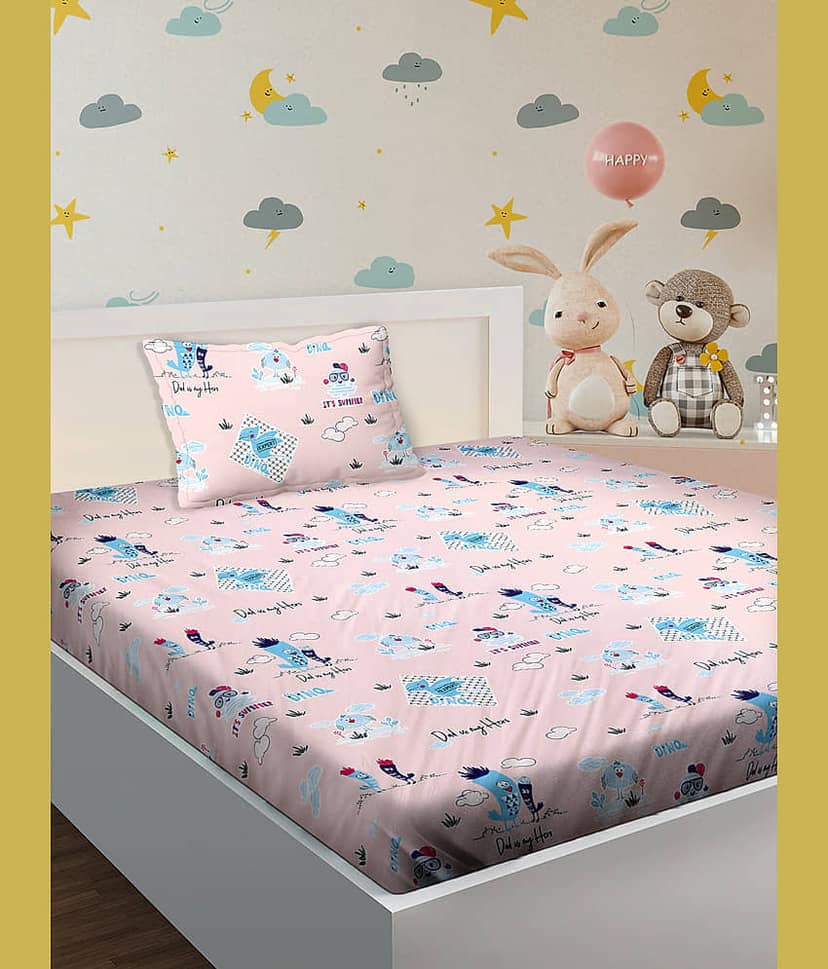 Bella Casa Cotton Single Bedsheet ( Pink ) view 2
