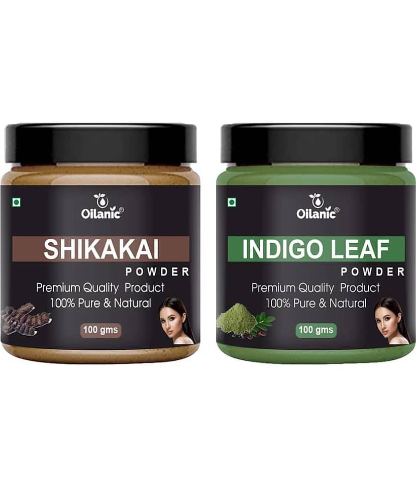 Oilanic 100% Pure Shikakai Powder & Indigo Leaf Powder For Skin Hair Mask 200 g Pack of 2