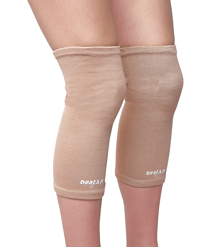 beatXP Knee Support for Men & Women, Knee Compression Support for Pain Relief , Sports, Gym, Cycling - Breathable & Light Weight - 2 Way Stretchable Material - Beige Color (Pack of 2 , Medium)