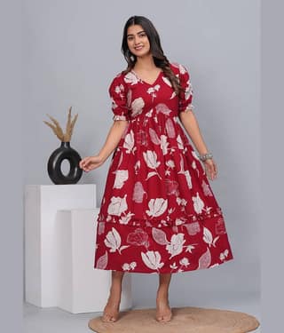 CTMTEX Pack of 1 Cotton Printed Anarkali Women's Kurti - ( Green )