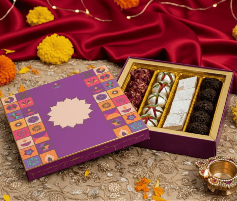 Ghasitaram's Diwali Gift Hamper, Assorted Traditional Indian Sweets, 400g with Card + Pujathali