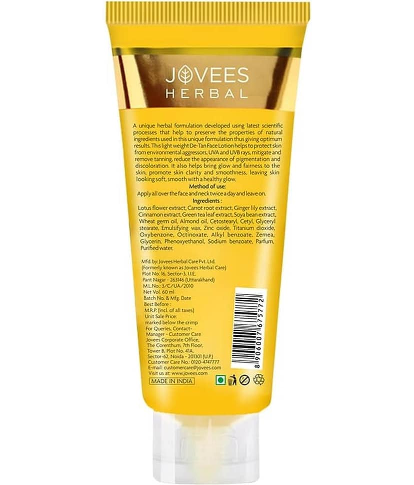 Jovees Herbal De-Tan Lotion SPF 40 PA++ UVA/UVB Protection For All Skin Types 60ml (Pack of 1) view 2