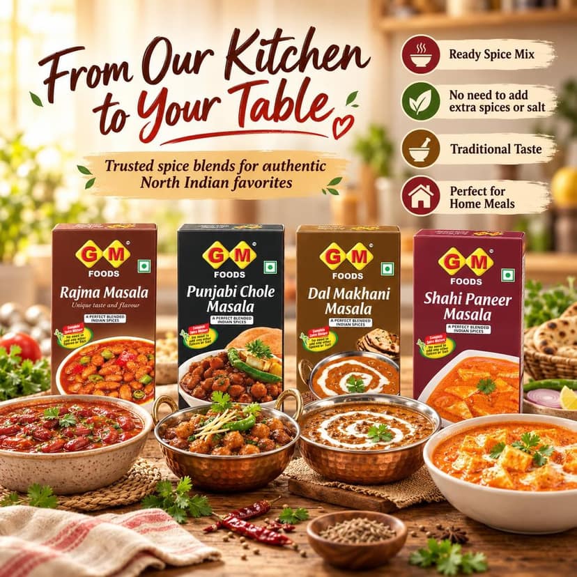 GM Foods North Indian Dinner Masala Combo Pack of 4 | Rajma, Punjabi Chole, Dal Makhani & Shahi Paneer Masala | 100g Each, Total 400g | Authentic Indian Spice Mix for Restaurant Style Curries view 2