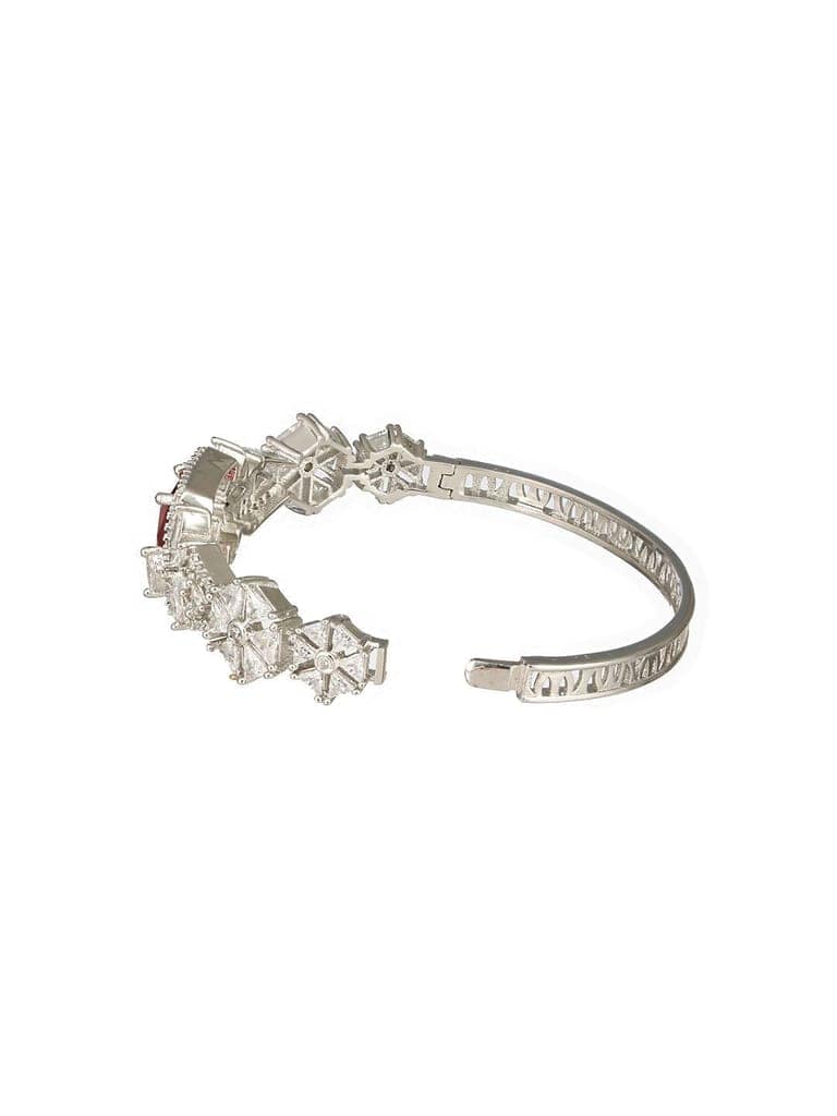 Silver Toned Red Zircon Studded Designer Kada Bracelet view 10