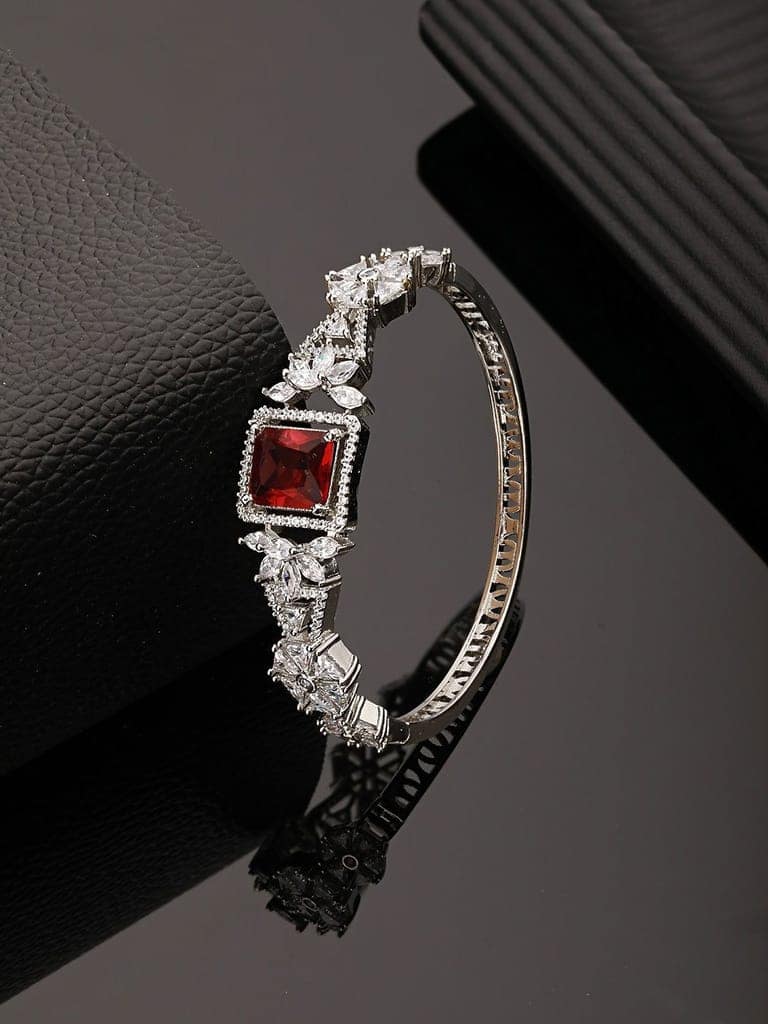Silver Toned Red Zircon Studded Designer Kada Bracelet view 4
