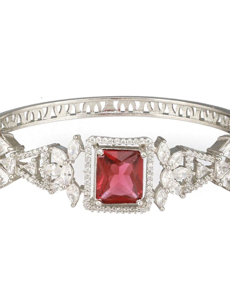 Silver Toned Red Zircon Studded Designer Kada Bracelet view 5