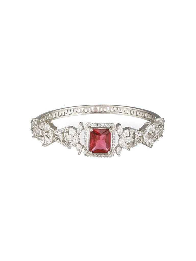 Silver Toned Red Zircon Studded Designer Kada Bracelet view 6
