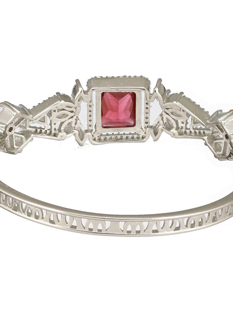 Silver Toned Red Zircon Studded Designer Kada Bracelet view 7